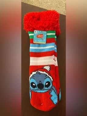 Disney Festive Stripe Stitch Slipper Socks - Red, Green, Blue